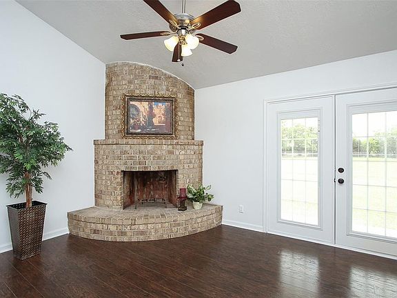 Beautiful wood burning fireplace.