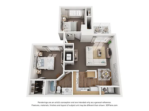 Floor plan A280 ADDISON - 2 Bedroom, 1 Bathroom
