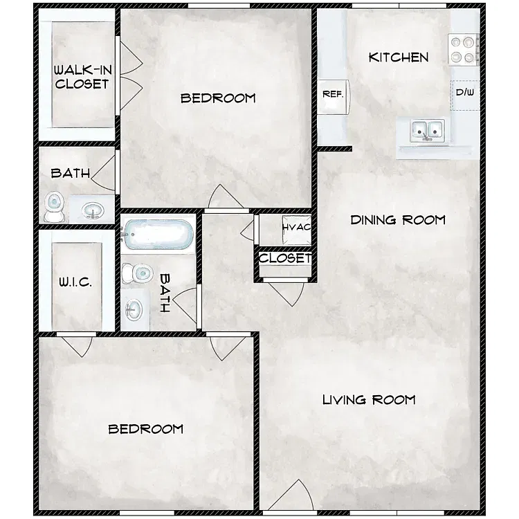 Floor plan Two Bedroom - One and a Half Bath