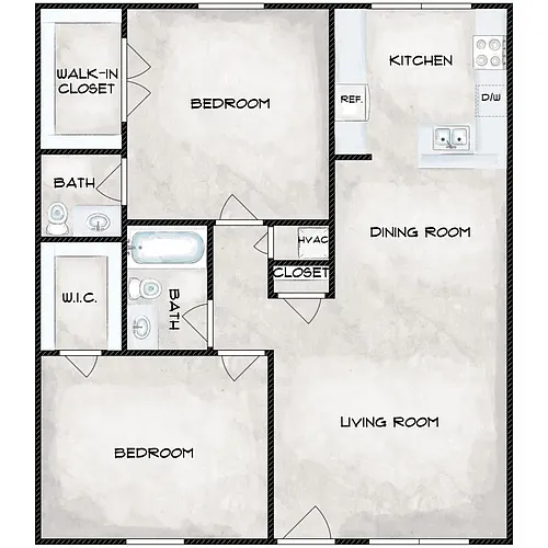 Floor plan Two Bedroom - One and a Half Bath