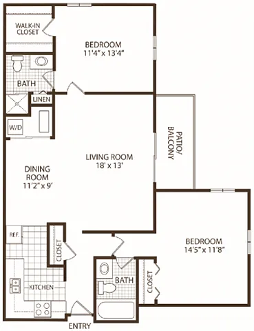 Floor plan 2 Bedroom/2 Bath (Price is Per Bed)