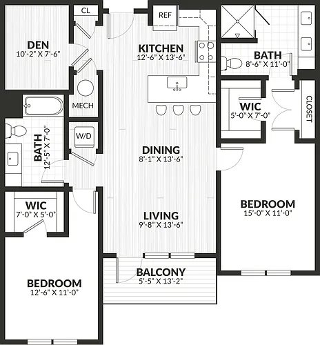 Floor plan 2 Bed/2 Bath Den-b4