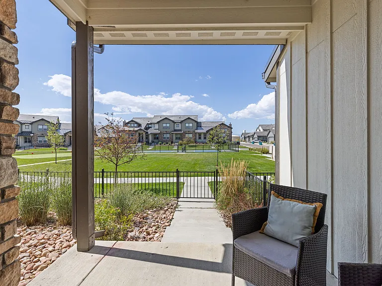 Patio facing the community courtyard with a pickleball court and putting green!