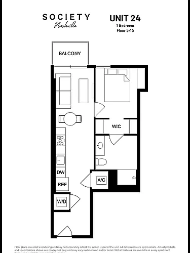 Floor plan 1-Bed/1-Bath