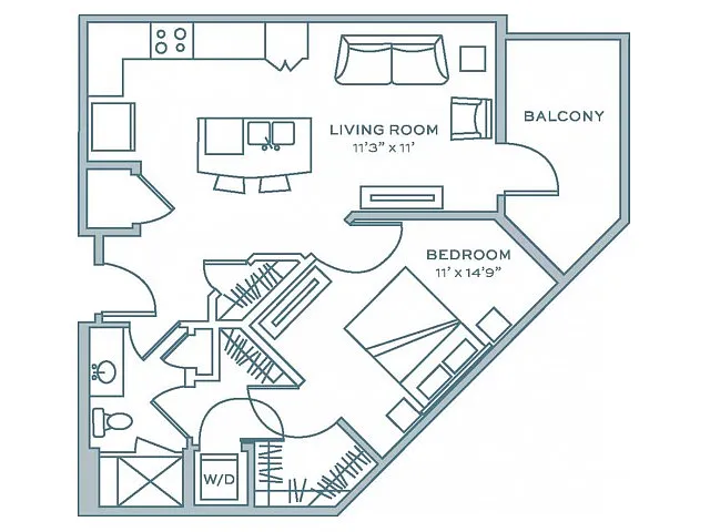Floor plan One Bedroom One Bath (689 SF)