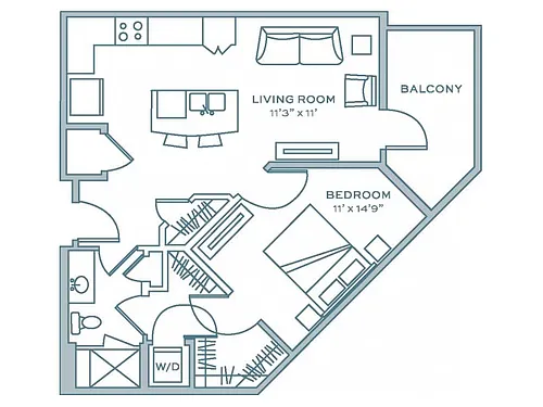 Floor plan One Bedroom One Bath (689 SF)