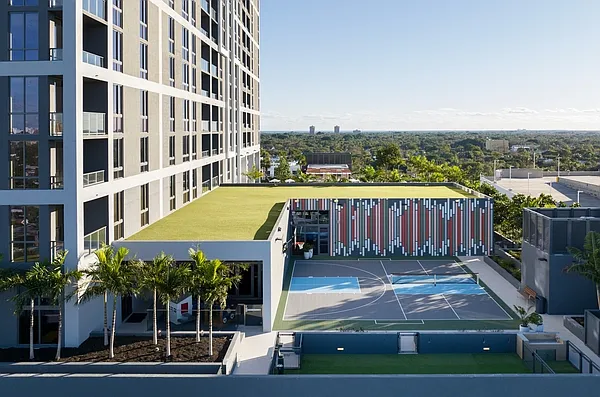 Get outdoors with our basketball half-court and pickleball court