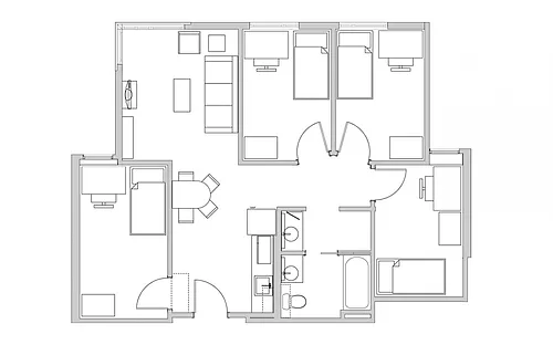 Floor plan Quad Furnished Private Bedrooms - 5th Floor