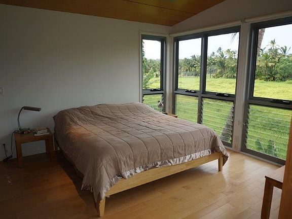 bedroom overlooks fish ponds