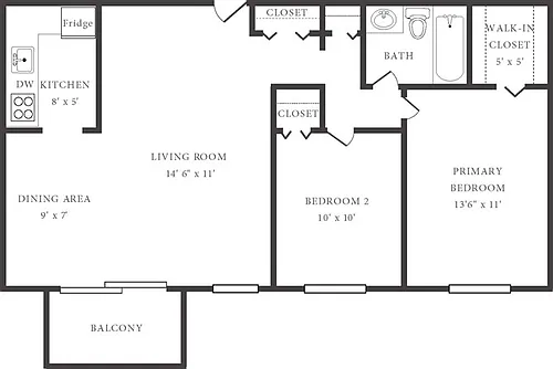 Floor plan 2 Bedroom 1 Bathroom