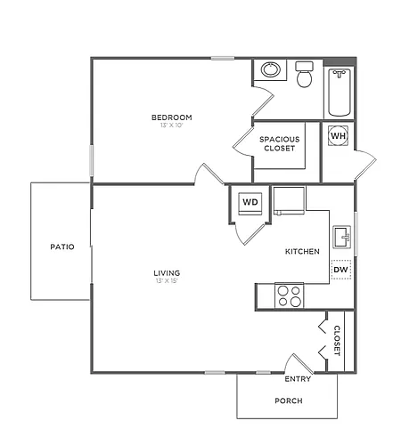 Floor plan One Bedroom One Bath (605 SF)