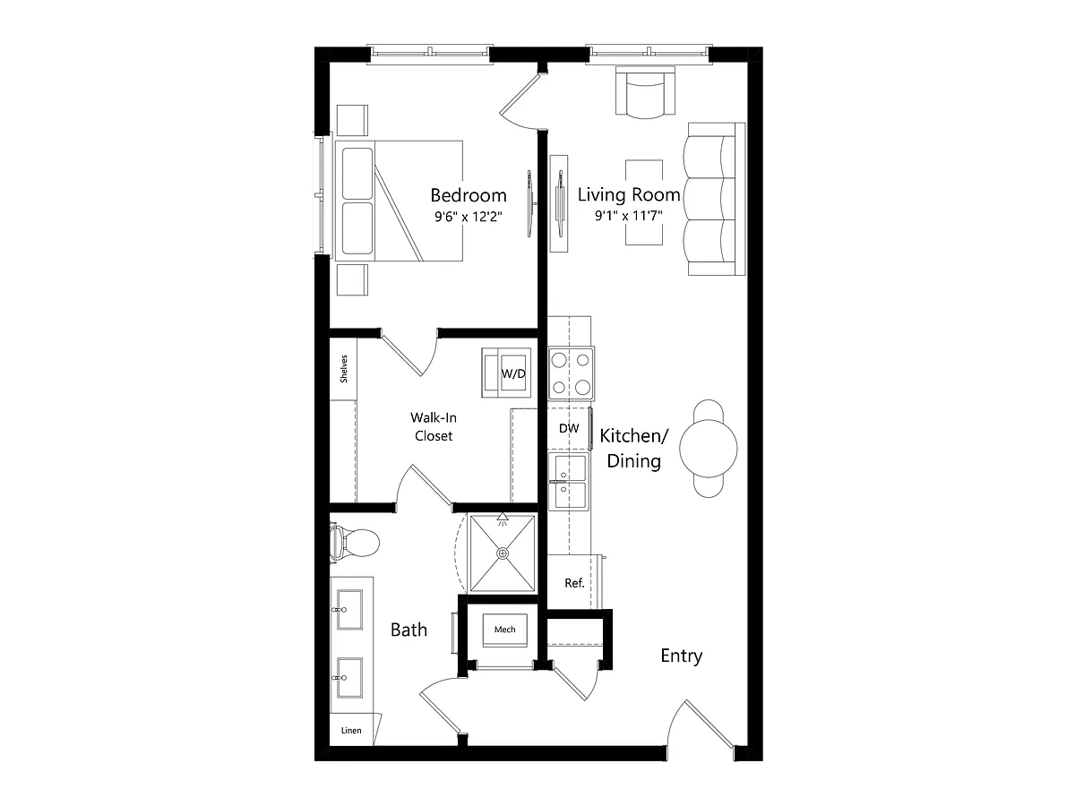 Floor plan A6 | 1 Bed | 1 Bath