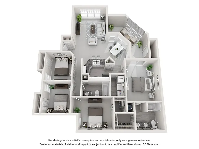 A 3D floor plan rendering of The Magnolia