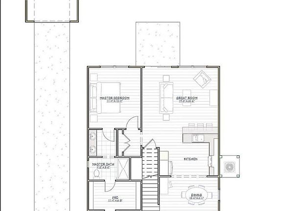 First floor layout (reversed in picture)
Kitchen, family, primary bedroom and bath, laundry room and powder room.