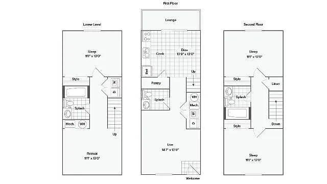 Floor plan 3 BR x 2.5 BA Townhome - South Pointe