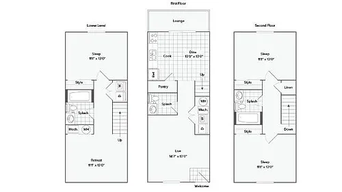 Floor plan 3 BR x 2.5 BA Townhome - South Pointe