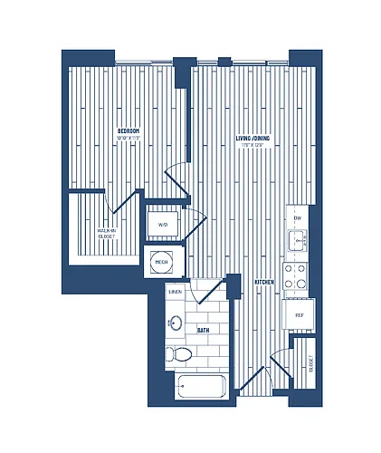 Floor plan 1 Bed/1 Bath-H1D