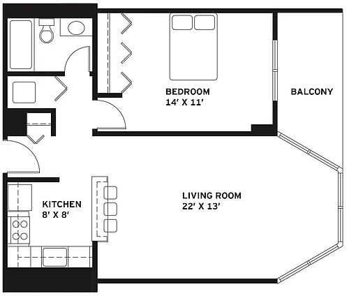 Floor plan 1 Bed 1 Bath H