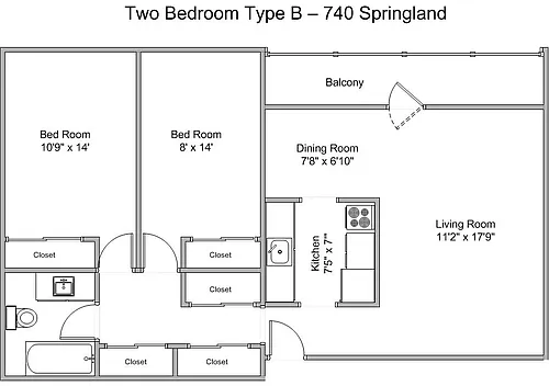 Floor plan 740 Springland 2-Bed