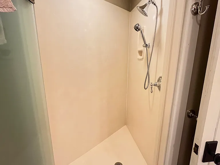 Dual head walk-in shower.