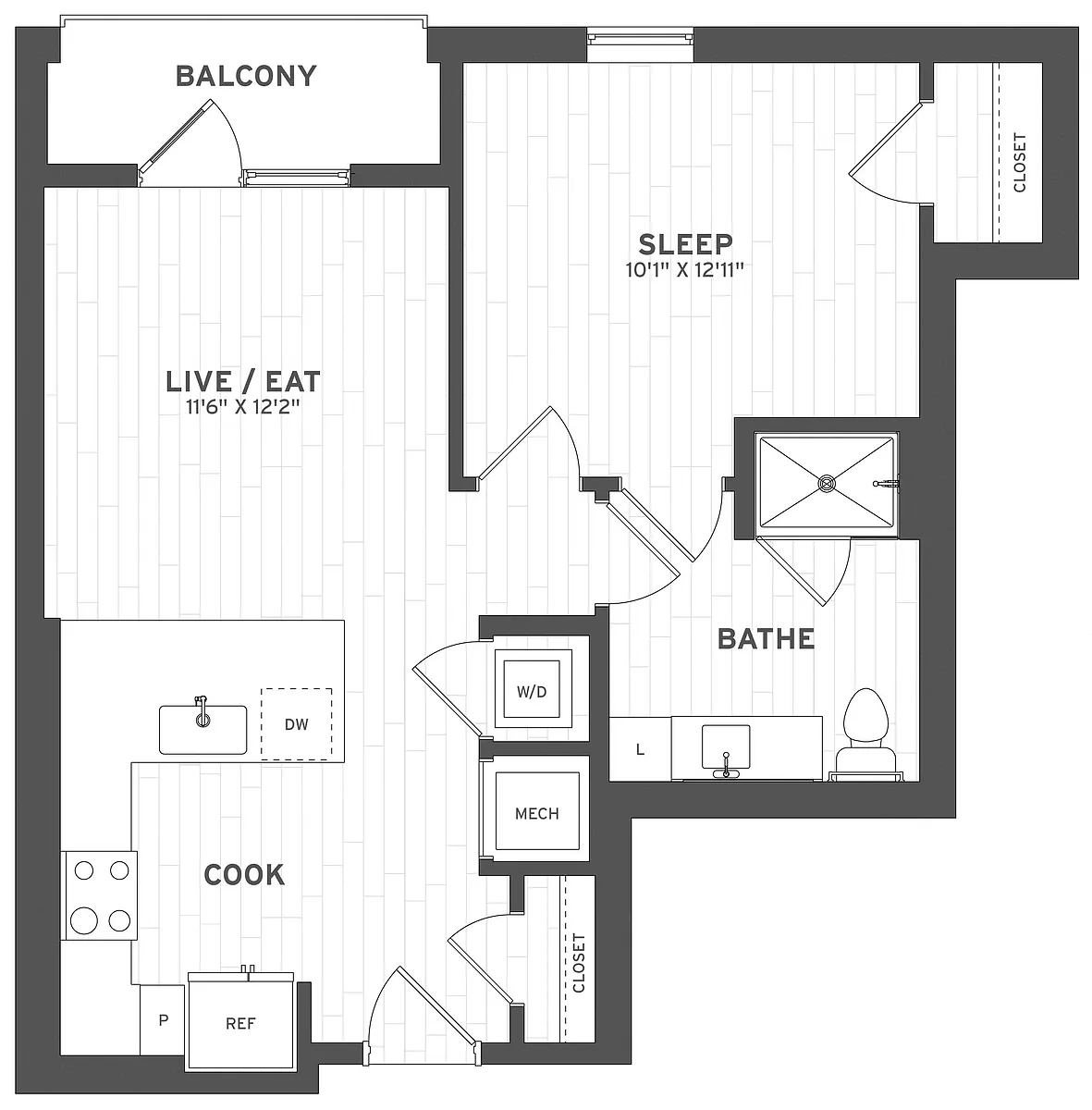 Floor plan 1 Bed/1 Bath Ground-A3G