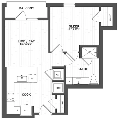 Floor plan 1 Bed/1 Bath Ground-A3G