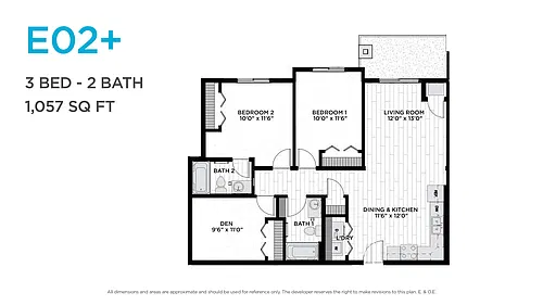 Floor plan Three Bedroom Two Bath