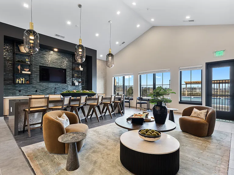 Resident Lounge with Bar Seating and Pool Views at Montage
