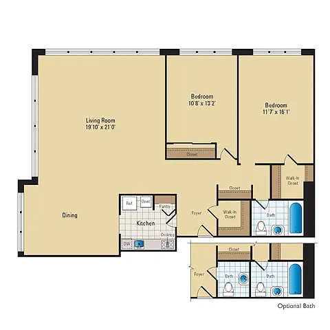 Floor plan 2 Bed - 1 Bath | B04