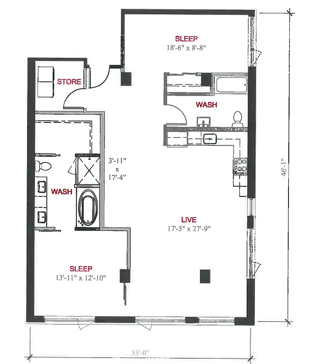 Floor plan 2 Bed 2 Bath B10