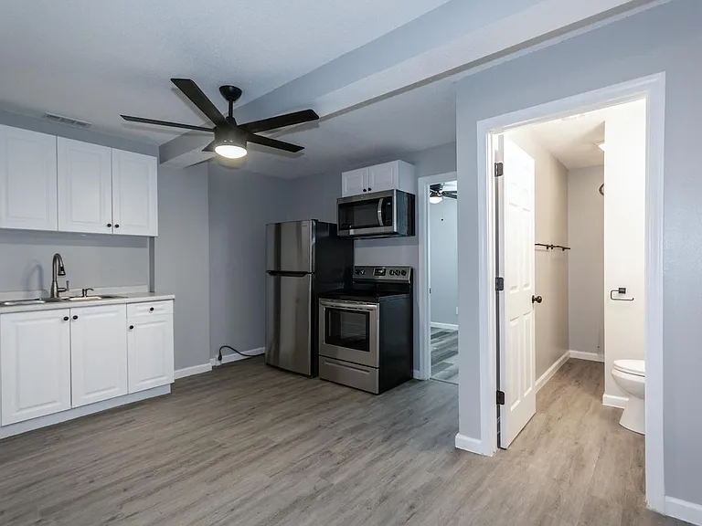 Kitchen with new stainless steel appliances