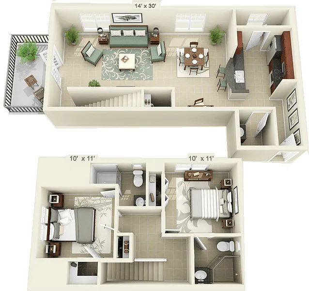 Floor plan 2 Bed 2.5 Bath