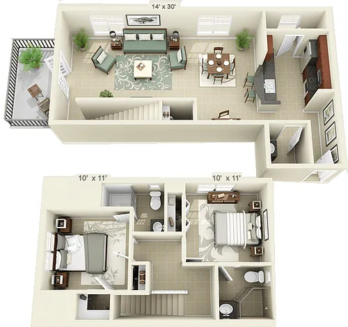 Floor plan 2 Bed 2.5 Bath