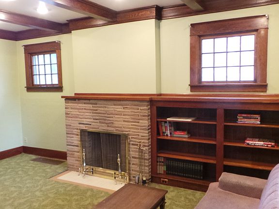 Fireplace and bookshelves