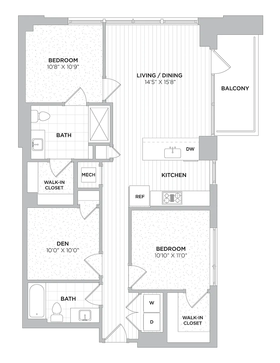 Floor plan 2 Bed/2 Bath Den-D1A