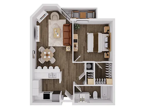 Floor plan 1 Bed 1 Bath with Alcove