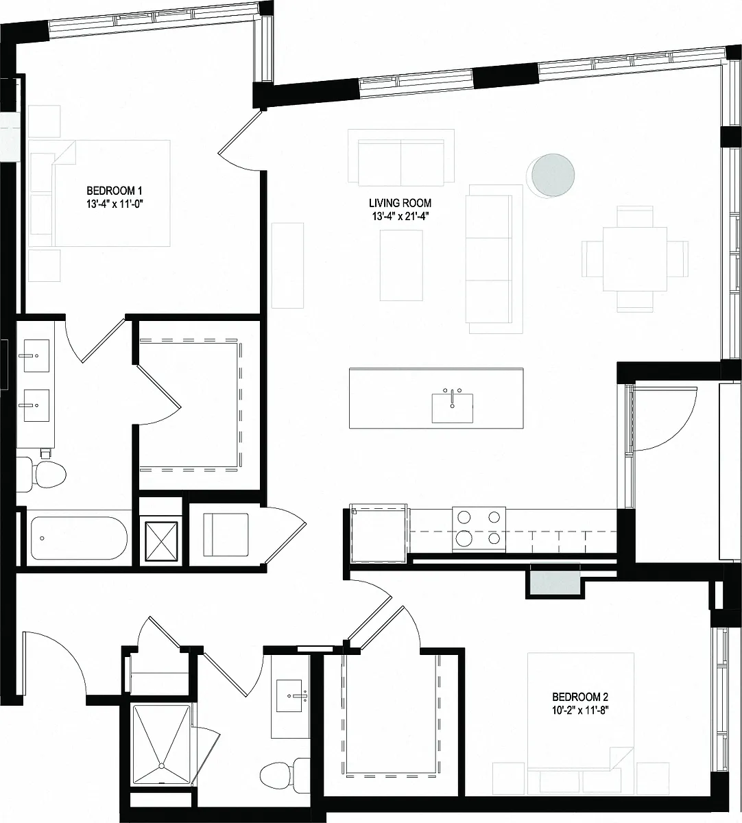 Floor plan Two Bedrooms/Two Bathrooms (C12)