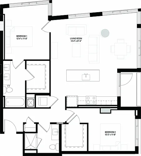 Floor plan Two Bedrooms/Two Bathrooms (C12)