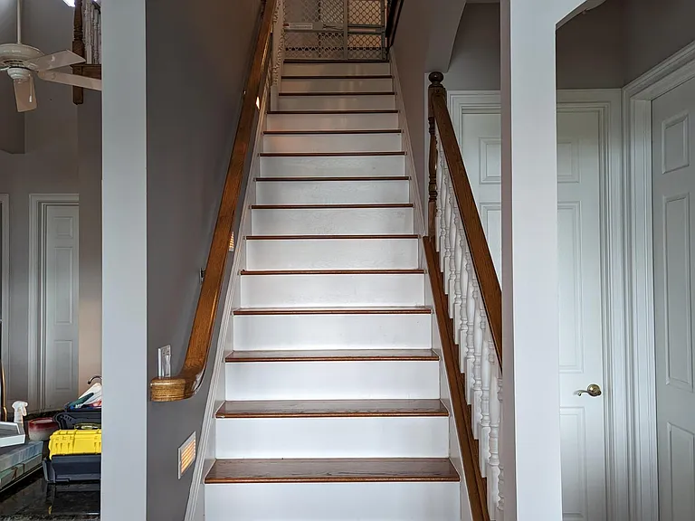 Stairs. These are steep. A pet/child gate is at the top of the stairs. If you have little ones, it can easily be moved to the base of the stairs.
