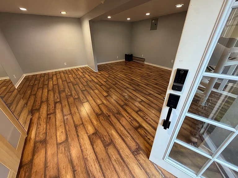 Entering the downstairs space from the exterior doors.