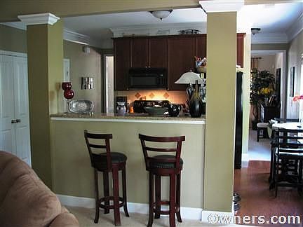 View from living room into kitchen