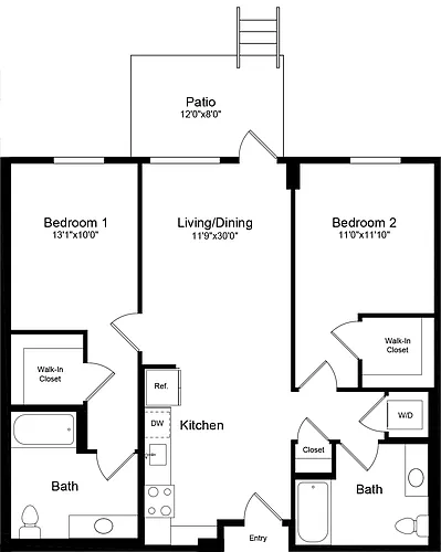 Floor plan 2A with Patio - Level 1