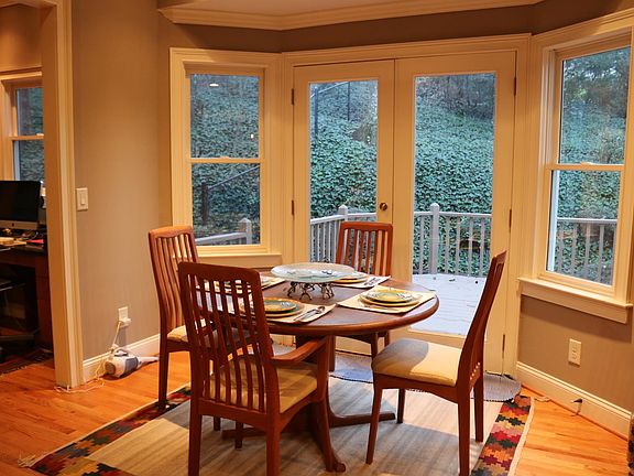 Breakfast nook looks out onto private backyard.