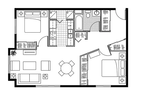 Floor plan 2 Bedroom 1 Bath Apartment
