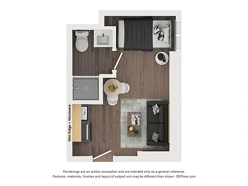 Floor plan Mercer Sleeping Room with Sink