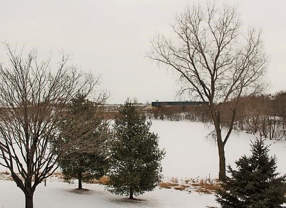 Deck overlooks pond area