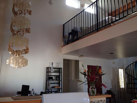 looking up at loft from kitchen