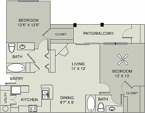 Floor plan 2 Bed Danbury Renovated