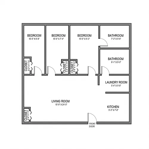Floor plan 3817 Dawson- 3 Bedroom | University Lofts