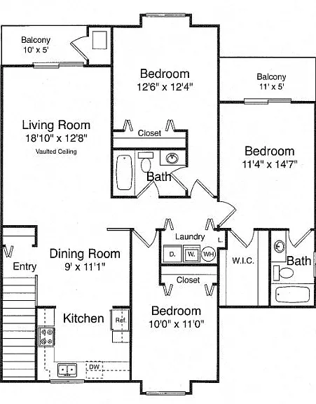 Three Bedroom Upper Floor Plan